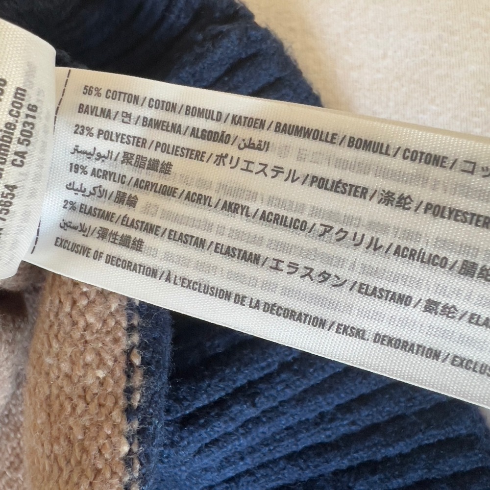 Abercrombie & Fitch Mens XL Heavyweight Striped Crewneck Sweater Navy Tan XL - Picture 9 of 11